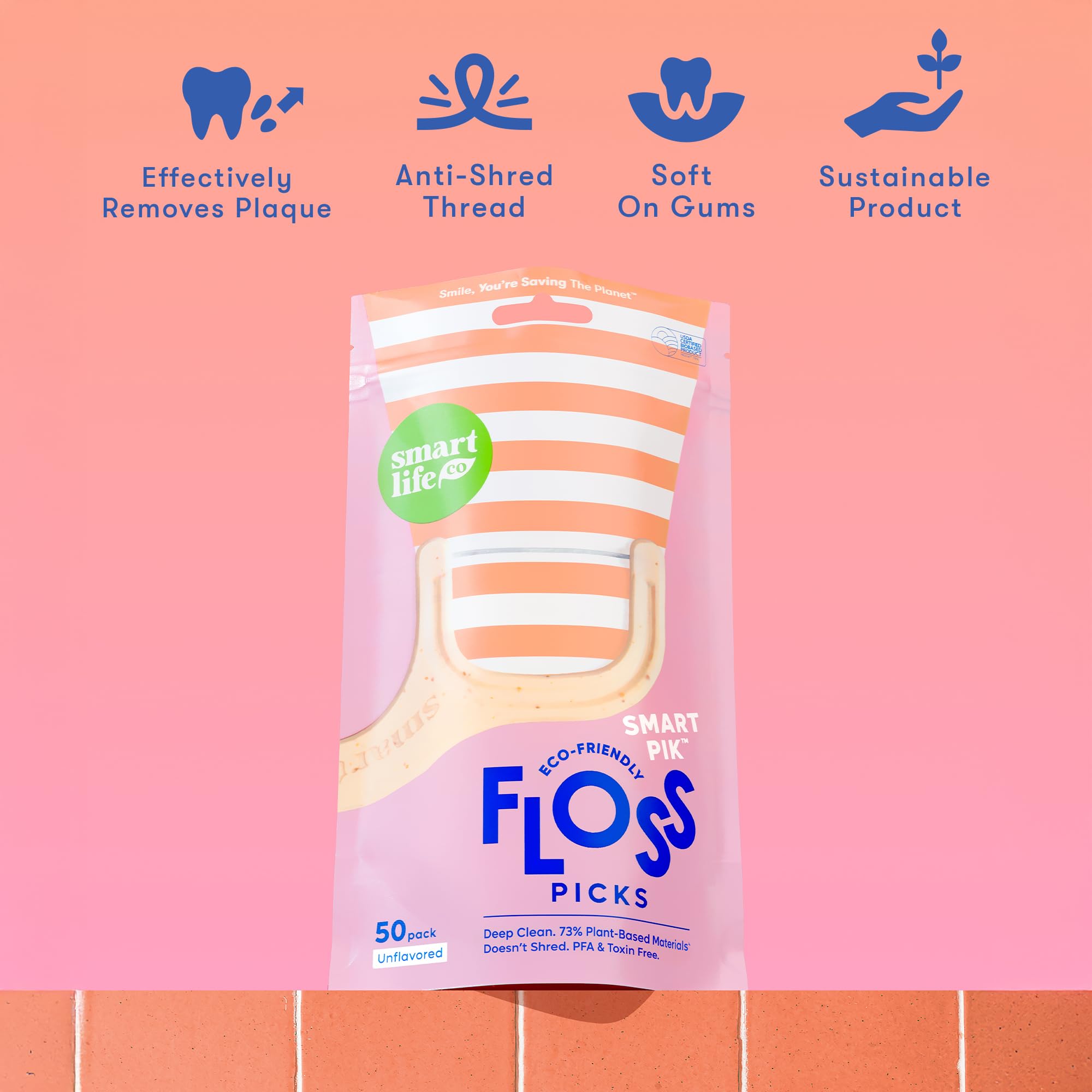 Palillos de hilo dental sin sabor, hilo dental biodegradable sin plástico para adultos y niños, hilo fino sin flúor, palillo de dientes sin residuos, suave en las encías y los dientes, respetuoso con
