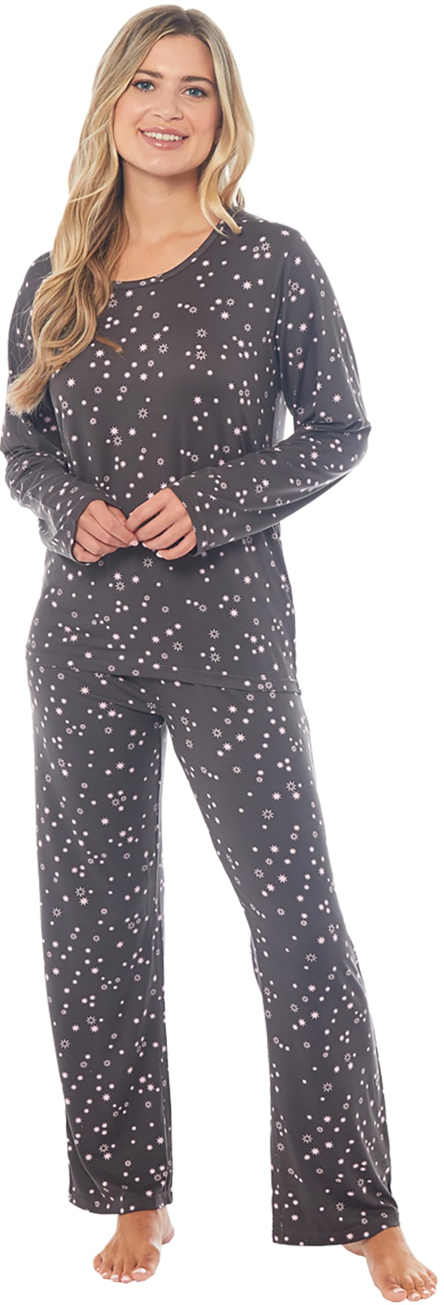 Kate Morgan Women's Charcoal Star Lightweight Cosy Pyjamas | Loungewear Sets Pjs | Nightwear Sleepwear For (Uk, Alpha, Xl, Regular, Regular, )