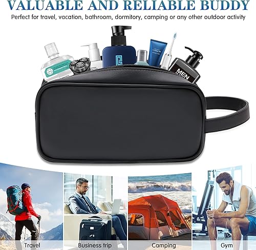 Miniatura 5 de HappyDavid Neceser de viaje de piel sintética suave con cremallera para hombre y mujer color negro