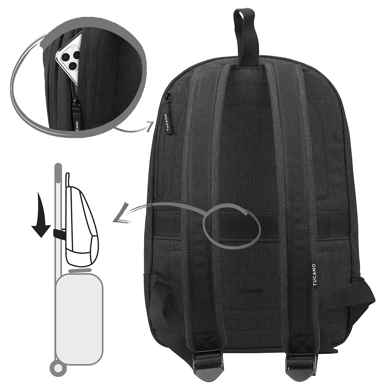 Tucano - Ted Zaino dal taglio sportivo, in materiale ottenuto dalla plastica riciclata, compatibile con Laptop fino a 14", MacBook 13", 14" ideale per ufficio, università, viaggio e tempo libero