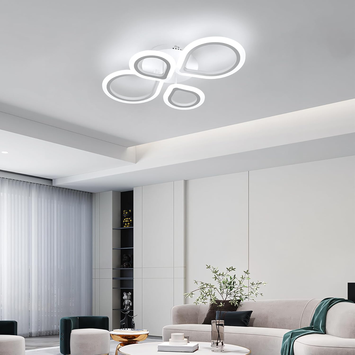 DELIPOP Modern LED Ceiling Light, 6500K Flush Mount Ceiling Light, 4 Rings Ceiling Light Fixture for Living Room Bedroom Kitchen