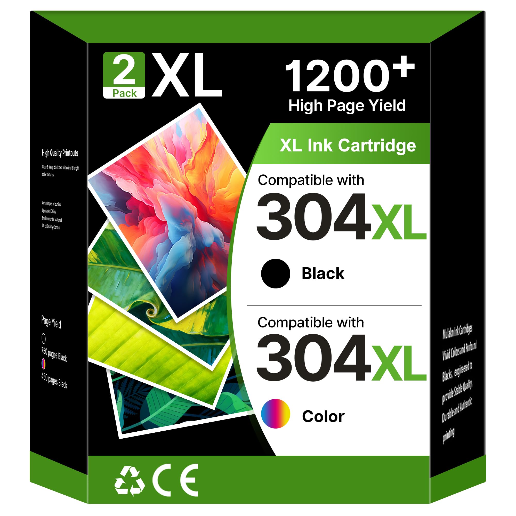 304XL Printer Ink 1Black 1Tri-Colour Replacement for HP 304 Ink Cartridges