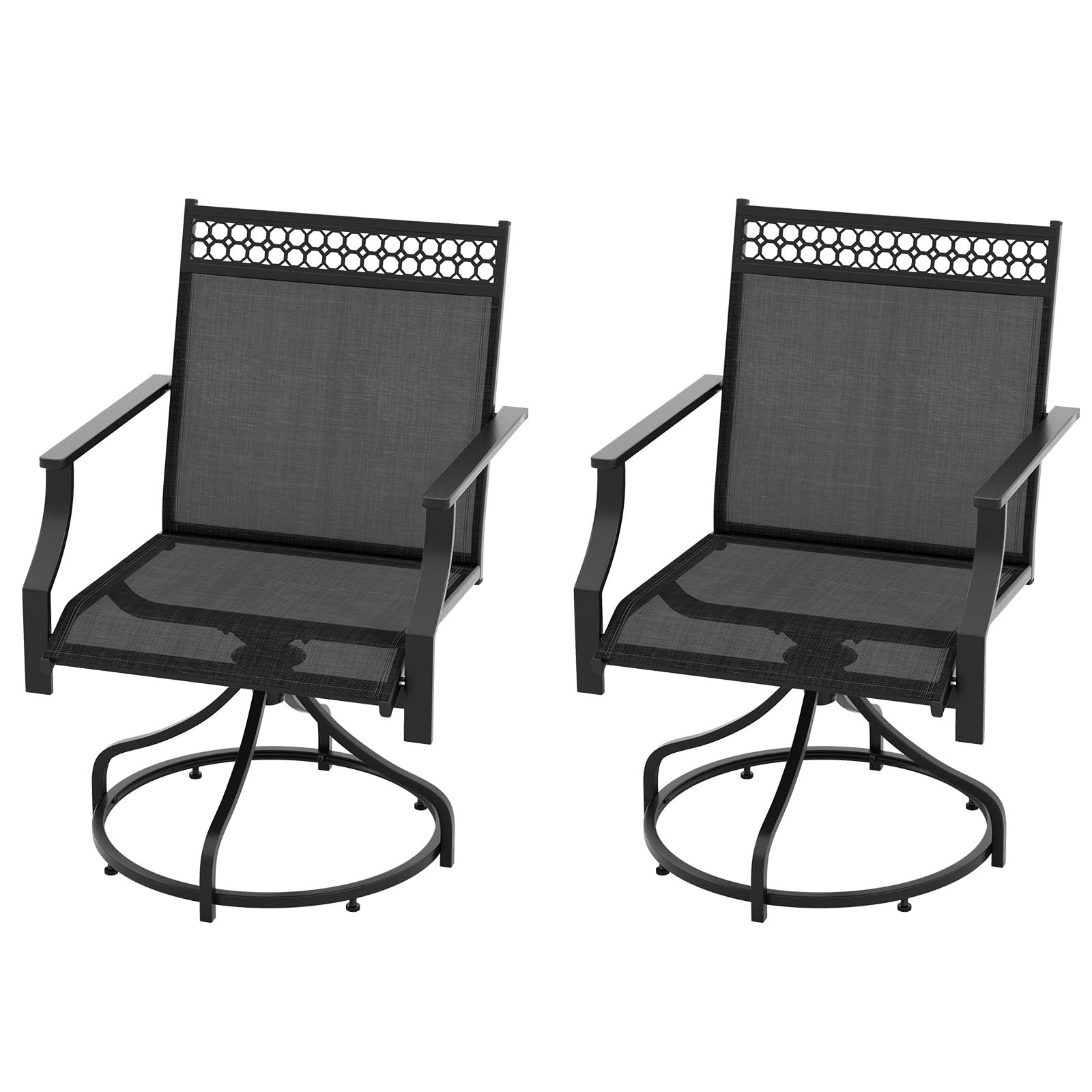 GiantexUK Swivel Patio Chairs Set of 2, Metal Frame Garden Dining Chairs with Textilene Back, Armrests & Base, Outdoor Bistro Bar Stools for Backyard Poolside Balcony