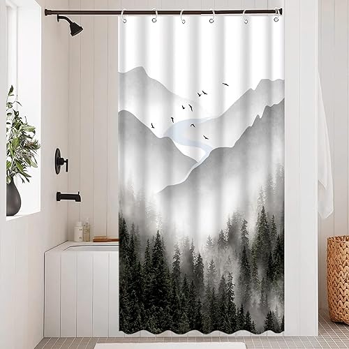 Miniatura 15 de Cortina de ducha extra larga de 84 pulgadas con diseño de hongos y mariposas florales negras y rojas, cortinas de ducha de baño, cortina de baño