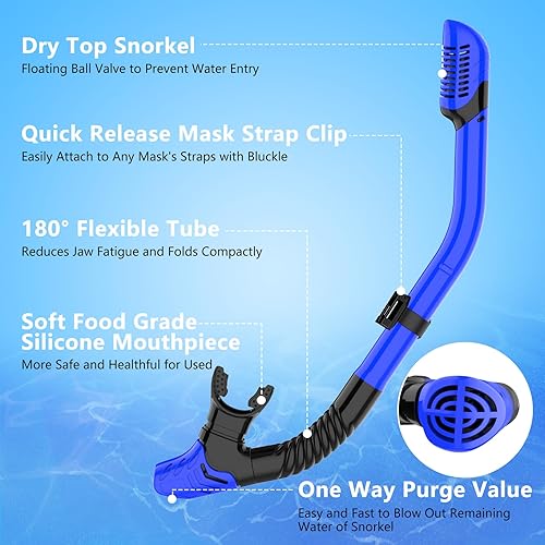 Miniatura 6 de Equipo de esnórquel para adultos, juego de esnórquel seco máscara de buceo, vista panorámica de 180, equipo de esnórquel profesional, máscara de