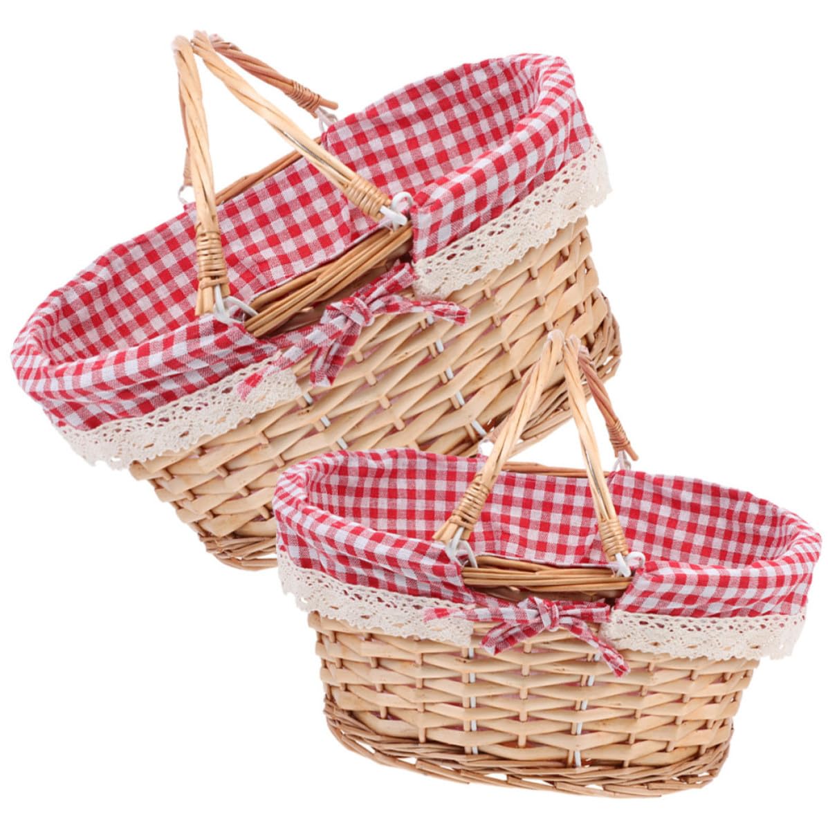 2 Piezas Cesta de Picnic Tejida a Mano Asa Móvil y Portátil