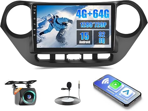 4+64GB Realdio Android 15 Car Radio for Hyundai i10 2013-2018 with Wireless CarPlay Android Auto 9 Inch Touchscreen for I10 Car Stereo, Bluetooth 5.0, FM/RDS, 32EQ, GPS, WiFi, UI, AHD Backup Camera
