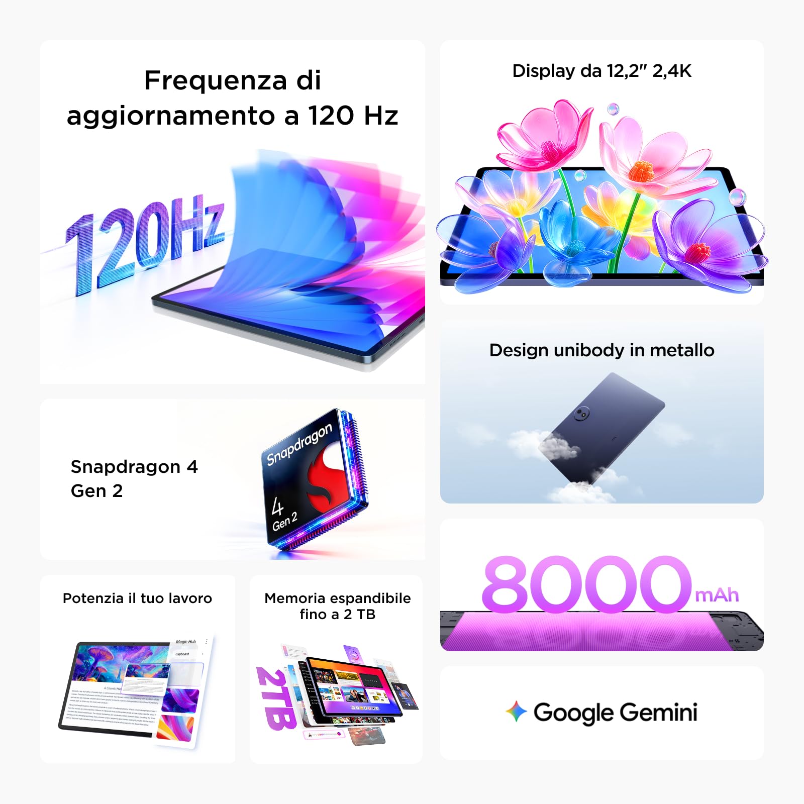 TCL TAB A1 Plus + Flipcase + Pen, 6GB+128GB, Display Immersivo 2.4K da 12,2" a 120 Hz, Processore Avanzato a 4 nm, Corpo in Metallo Sottile, Google Gemini, AI Toolbox, UI Intuitiva