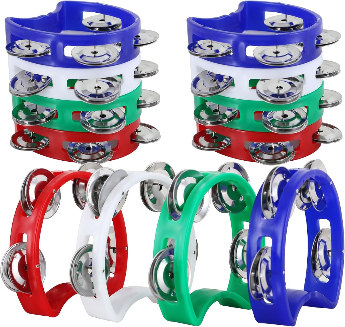 EASTROCK 12 PCS Plastic Percussion Tambourine with 4 Bells | Musical Rhythm Instrument Hand Percussion Tambourines Colored Noise Makers for Adults Band Music Festival and Party