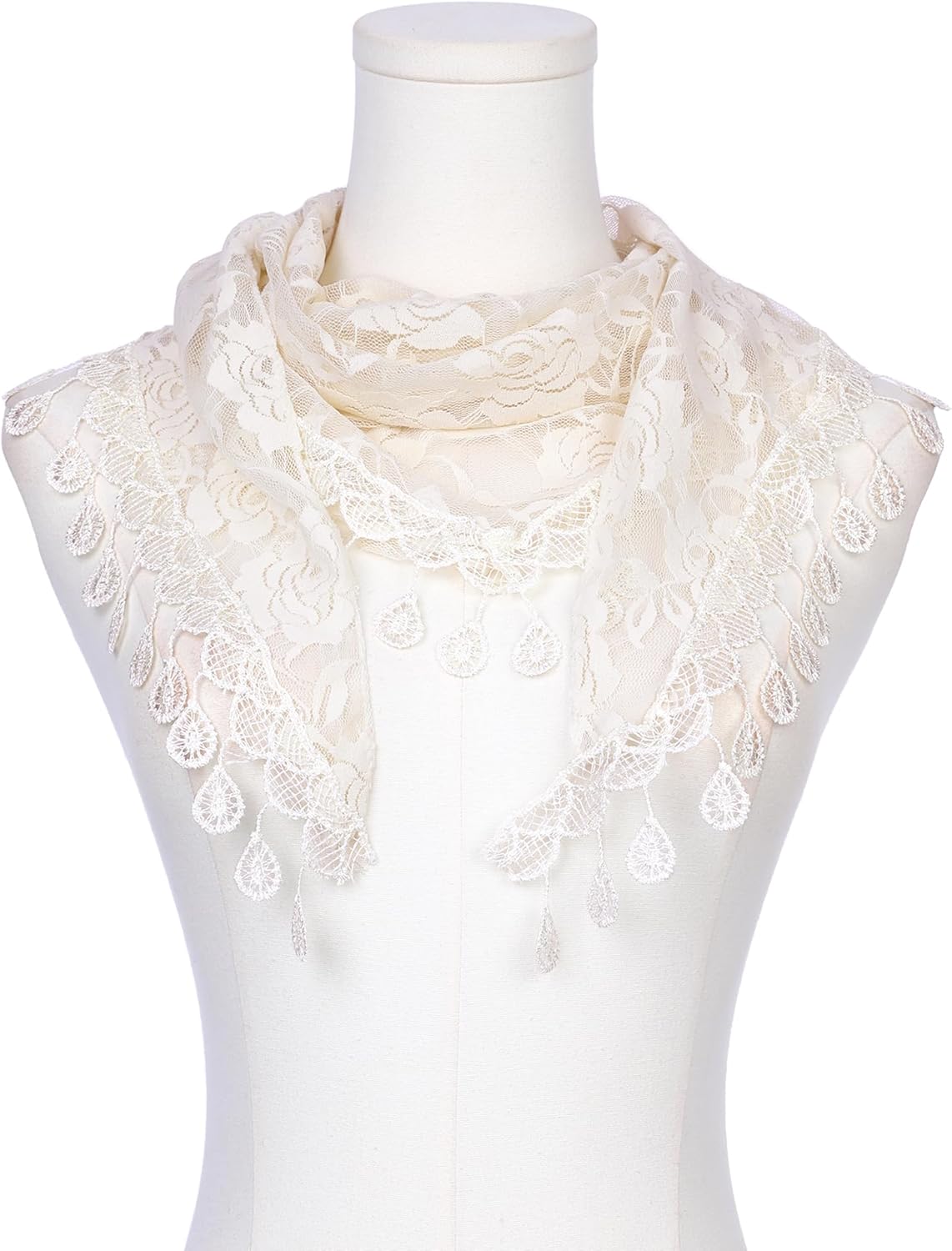 Lace Scarf for Womenl Mantilla, Tassel Mesh Triangle Shawl, Chapel Head Covering, Mass Bridal Veils - Image 2