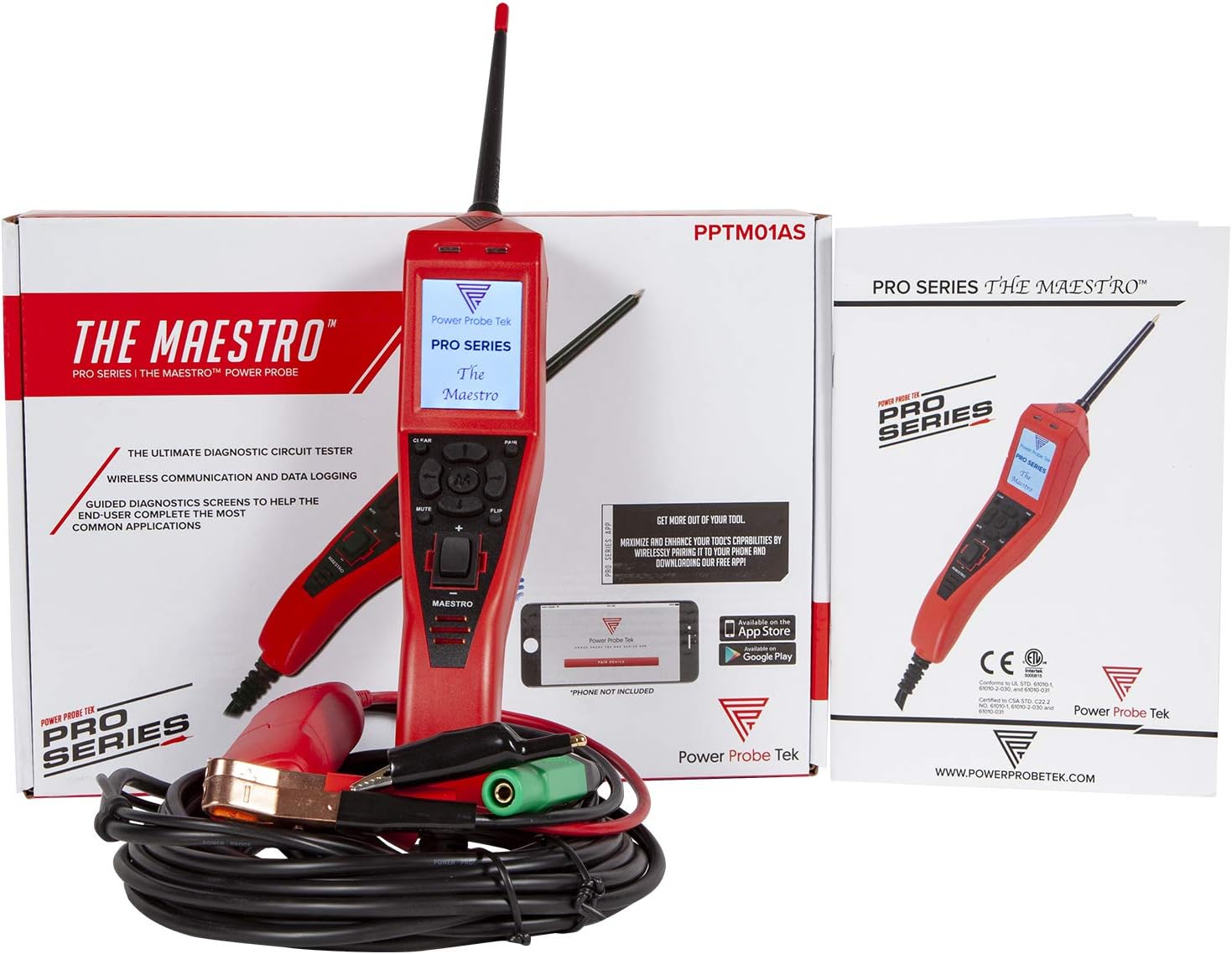 Power Probe PPTM01AS The Maestro Automotive Circuit Tester, Colour LCD, Power/Ground Activation, Trace Mode Scope-Like Display, App Pairing & Data Logging, 12–24V