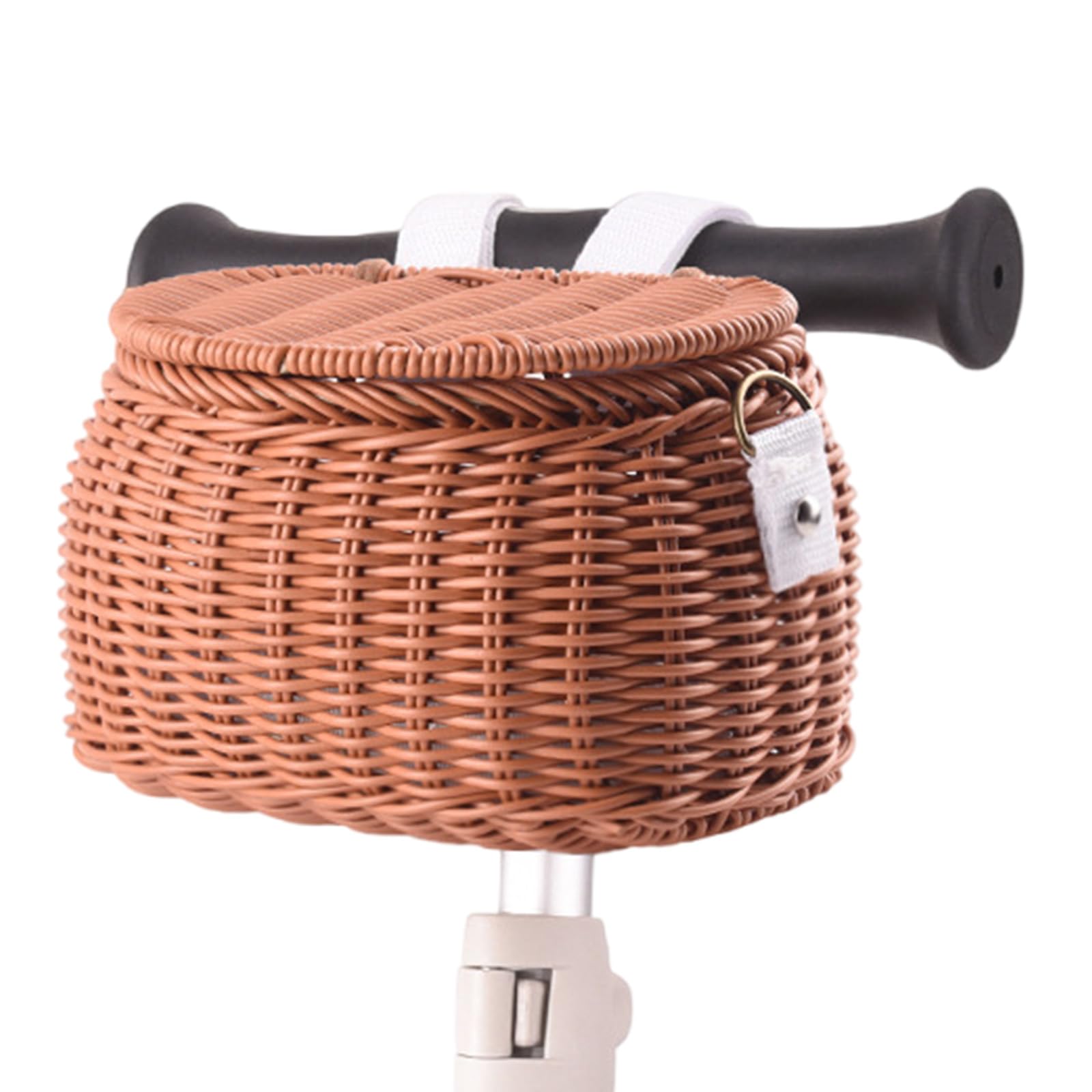 NOPOXA Bicycles Wicker Basket Front Handlebars Basket with Belt and Lid Wovens Bikes Basket for Kids Bikes, Scooter