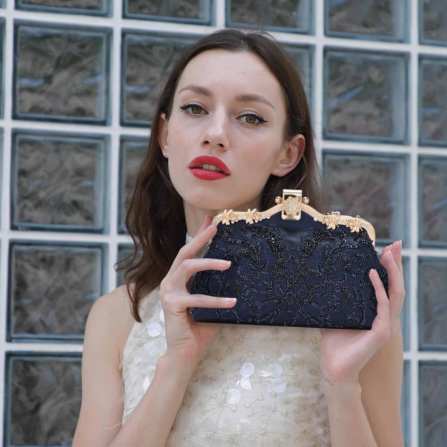 UBORSE 1920s Vintage Clutch Purse Beaded Evening Bag for Women Formal Bridal Sequin Handbag Clutch for Wedding/Prom/Cocktail | 1920s, Vintage, Beaded, Formal, Bridal, Sequin - Image 2