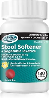 Natural Vegetable Laxative Plus Stool Softener, (180 Tablets), Gentle Effective Dependable Constipation Relief in 6-12 hours, Compare to the Active Ingredients in National Brand Product