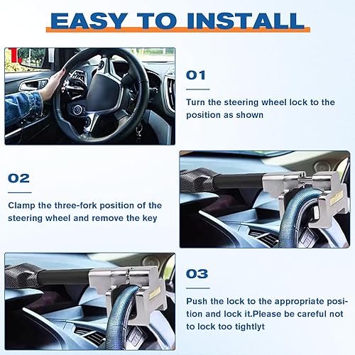 Miniatura 4 de Hoqqf Cerradura de volante con alarma, dispositivo de seguridad antirrobo de alta resistencia para automóviles, camiones y SUV, incluye 2 llaves