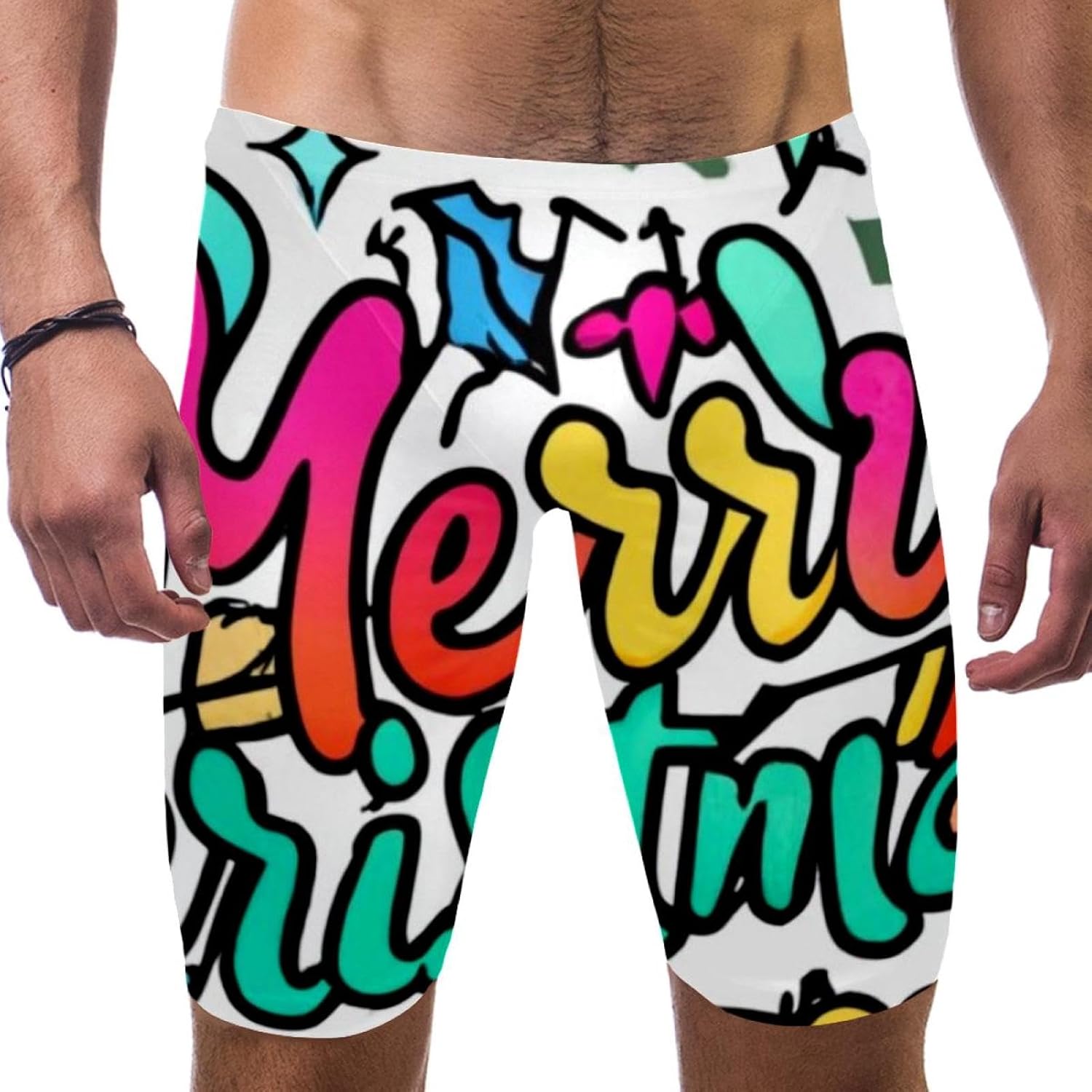 Happy Christmas Boy's Swimming Jammers Swimming Shorts for Men's Swimming Trunks Tight