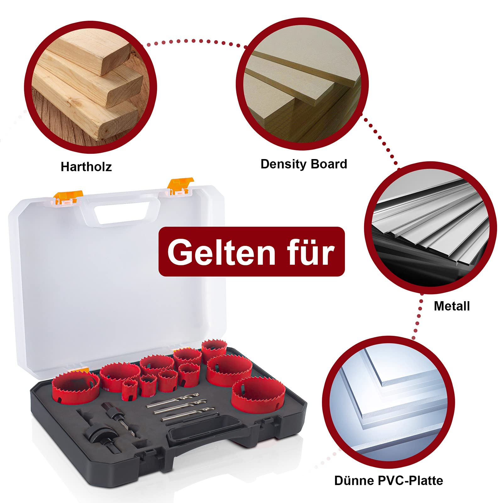 19PCS Juego de Coronas, Meinraum Sierras Perforadoras Bimetal 19-68mm, Conjunto de Broca Perforadora Bimetálica para Taladrar Aluminio, Madera, Tablero de PVC, Plástico y Metal