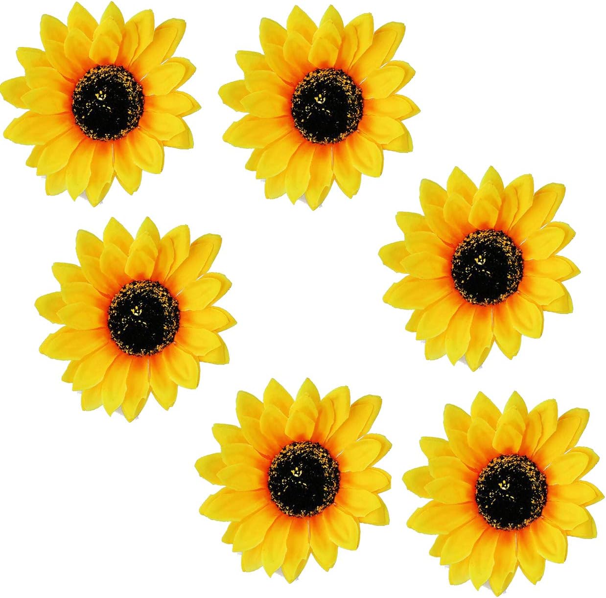 6Pcs 10cm/3.9inch Yellow Simulation Sunflower Hair Clips Beach Vocation Headpieces Clamps Claws Clasp Pins Barrettes for Party Wedding Hairdressing Decoration
