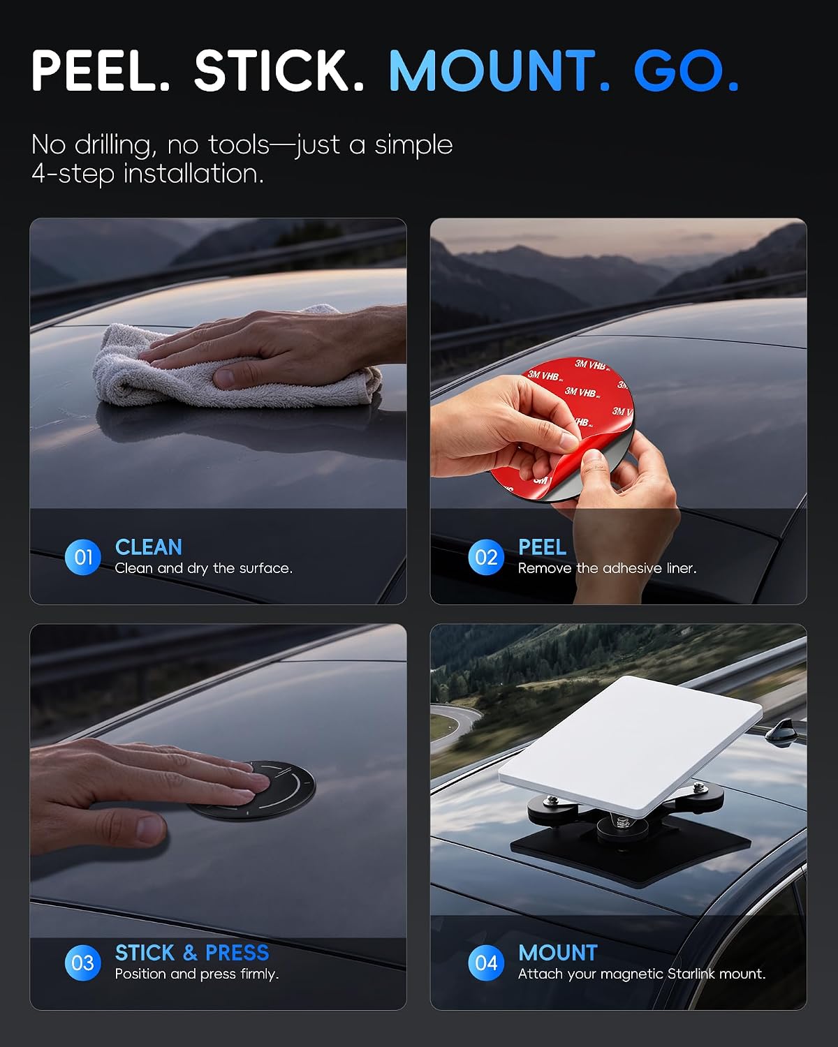 Starlink Mini/Gen 3 Adhesive Metal Plates for Magnetic Mount, 4-Pack