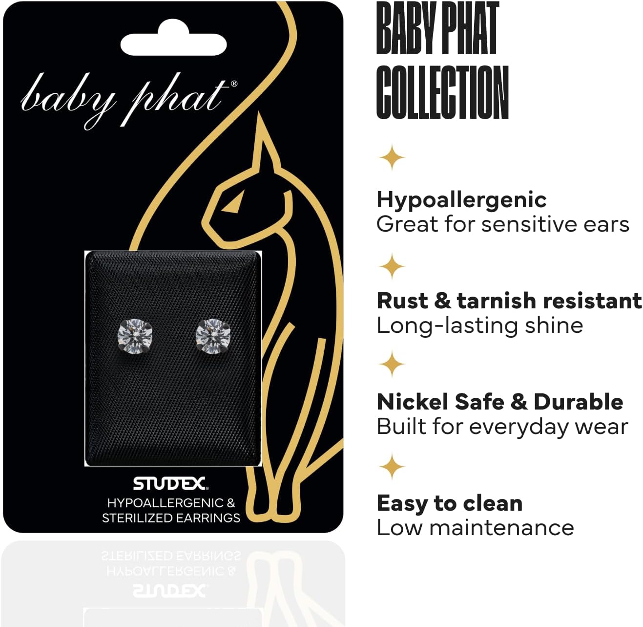 Studex Baby Phat Stud Earrings for Women and Men – Hypoallergenic Stud Earring Set, Jewelry for Sensitive Skin, Nickel Safe