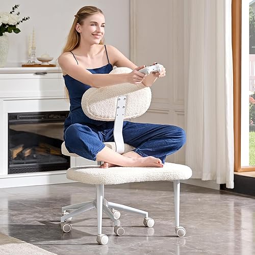 Miniatura 1 de Silla de oficina con patas cruzadas con ruedas, silla de meditación, silla de TDAH para adultos, respaldo y asiento ajustables de altura más ancha,