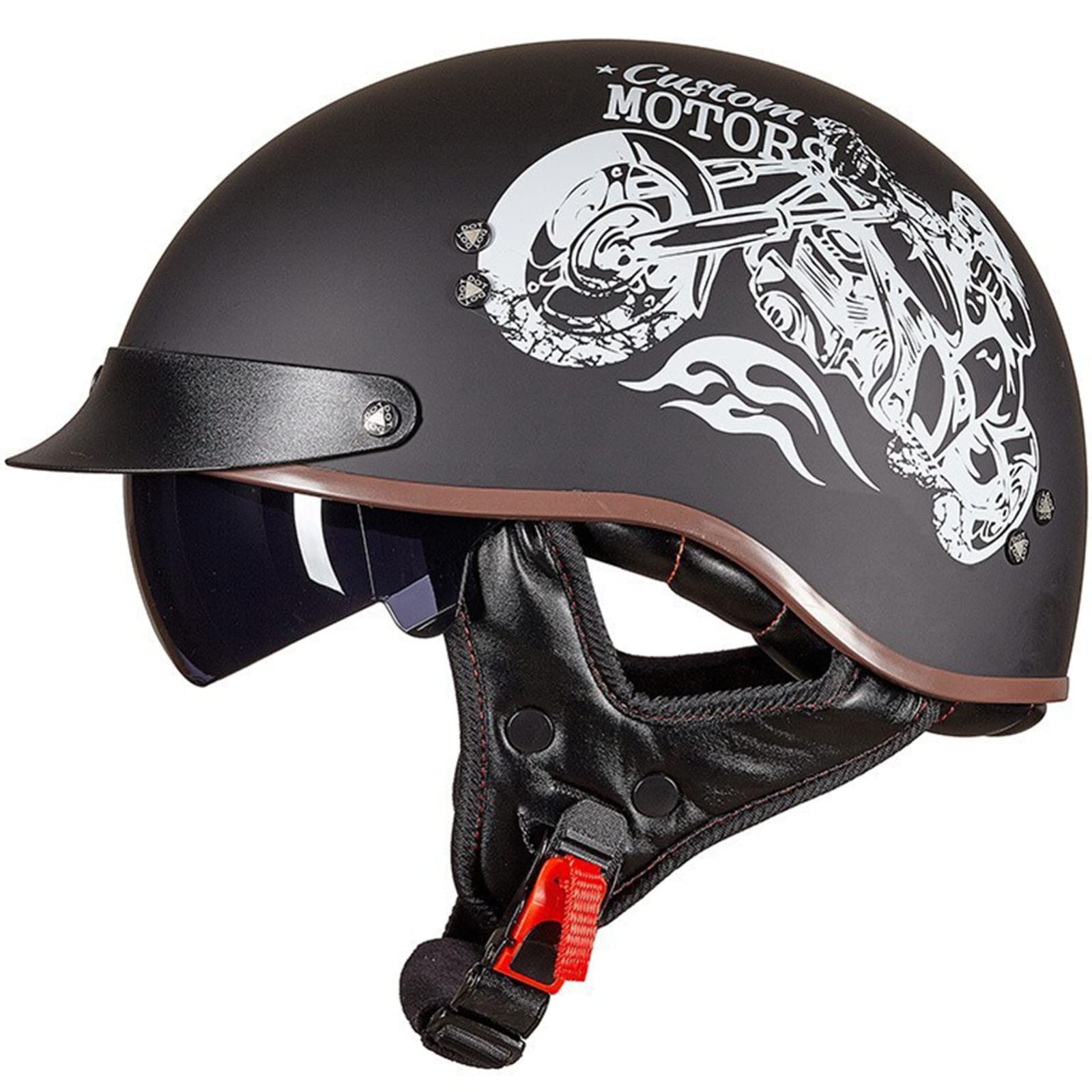 Medio Casco De Cara Abierta Brain - Cap Cruiser Chopper Scooter Pilot Jet Casco DOT + ECE Certificado Personalidad Retro Casco De Motocicleta I,Xxl(63-64 cm)