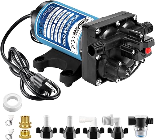 WASSERMANN Bomba de presión de agua dulce de 115 V CA, 5.5 GPM 65 PSI, bomba de diafragma autocebante de 4 cámaras con interruptor de presión para