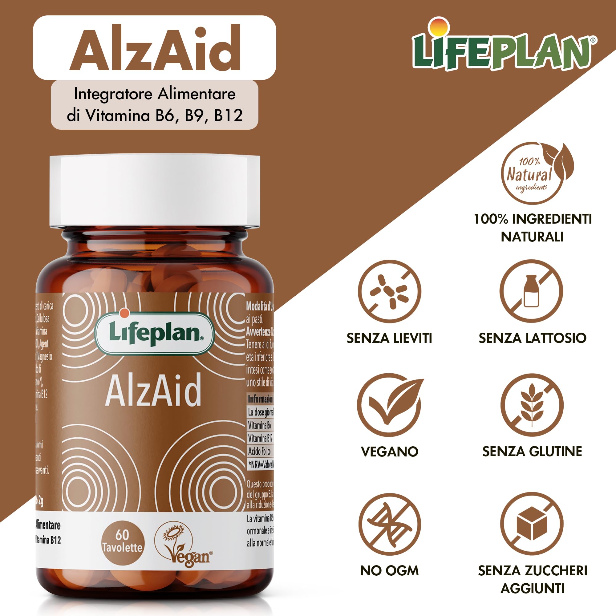 Vitamina B6 B9 B12 Acido Folico (60 Compresse Vegan, Scorta 4 Mesi) LIFEPLAN Alzaid - Integratori Stanchezza con Complesso Vitamina B complex, Vitamina B12, Vitamina B9, Vitamina B6, Vitamine gruppo B