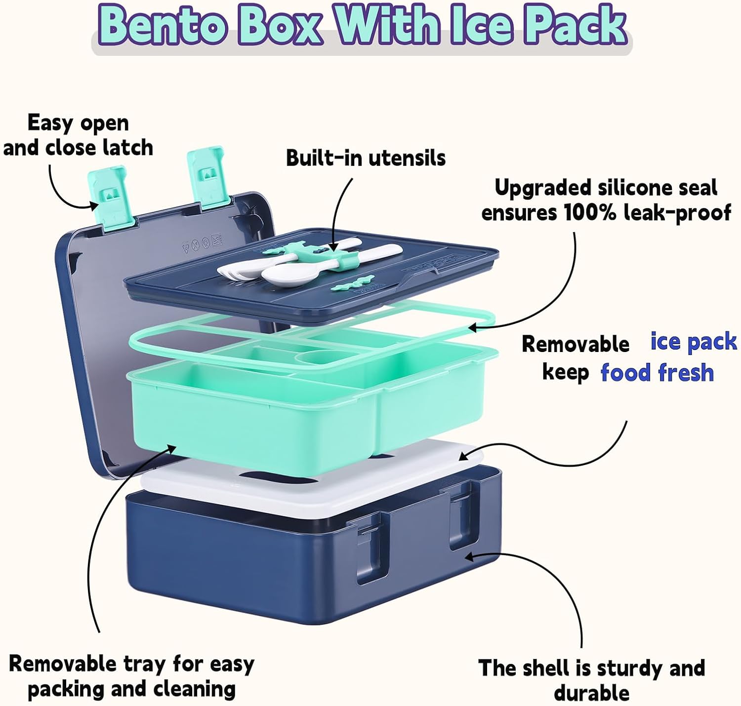 rockpapa Chill Bento Box for Kids with Ice Pack, 5-Compartments, Rocket