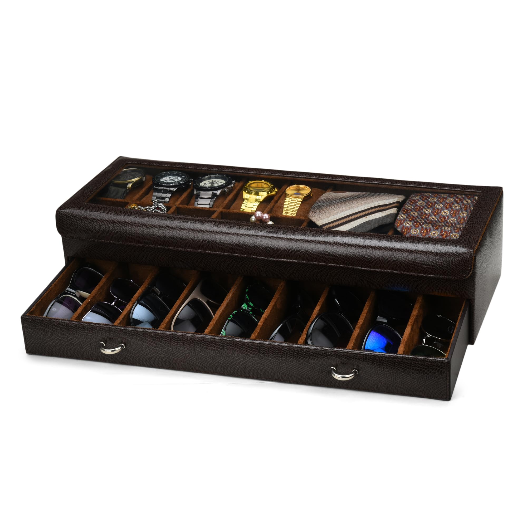 faux Leather Men Women Sunglasses Organize for Travel 18 Slot Travel Sunglasses Case Roll Organizer Classic in Snakebit-Brown-image-8