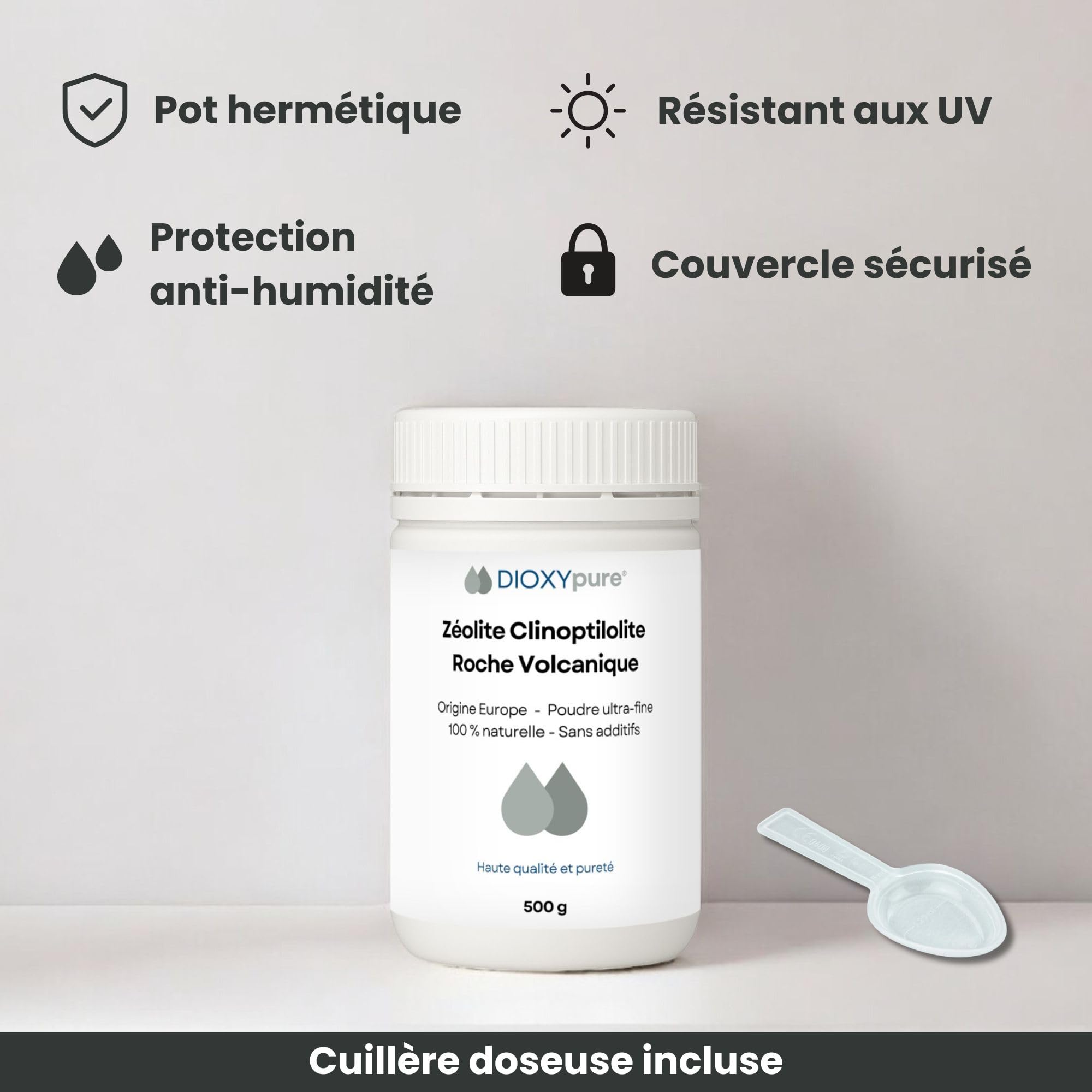 Zéolite - Roche volcanique pure et 100% naturelle - Pureté ≃94% en Clinoptilolite - Origine EU - Poudre ultra-fine - Sans additifs - testée et contrôlée en Allemagne (250 g)