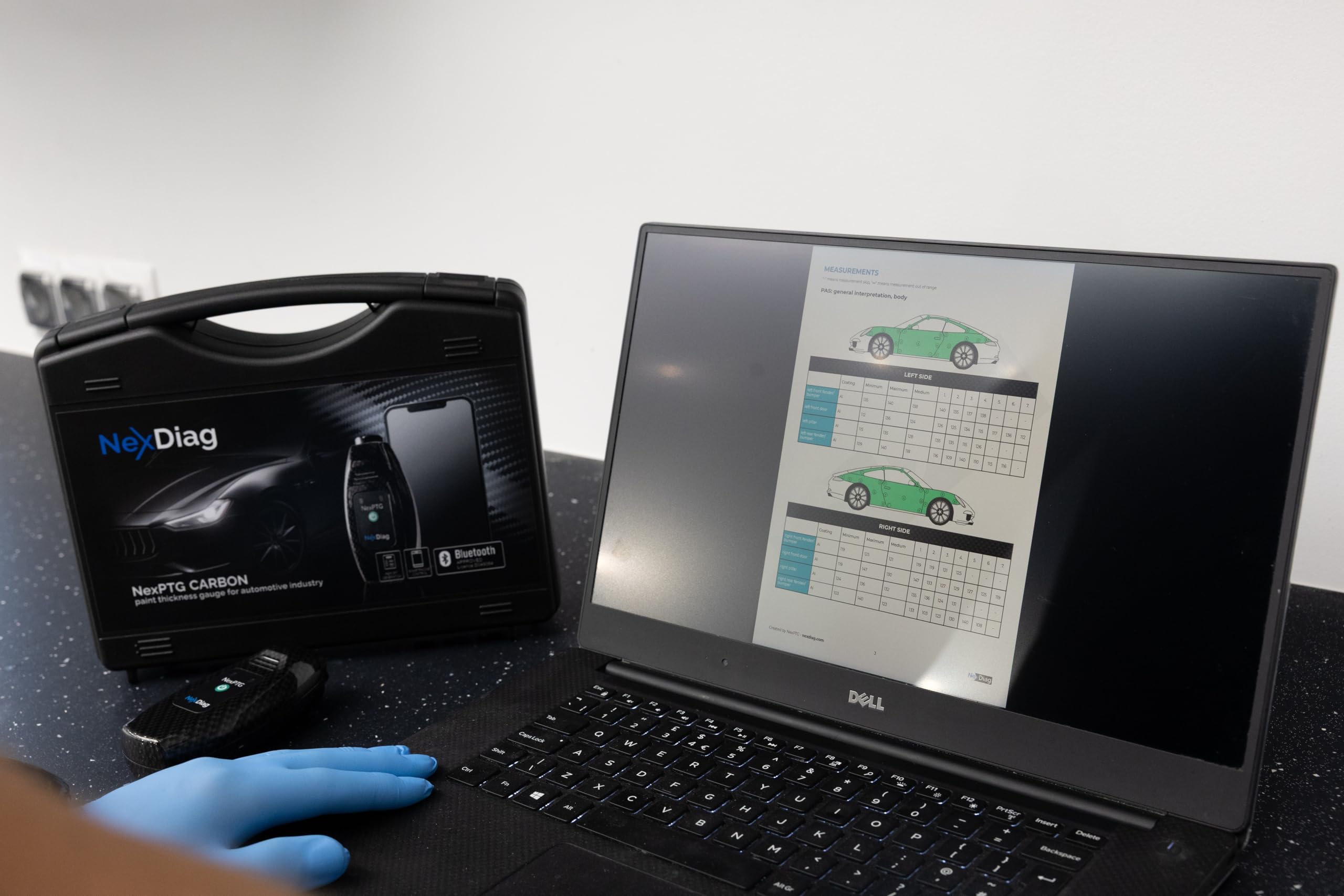 NexPTG PRO Carbon Spessimetro con App iOS/Android | auto lak test | spessimetro vernice | Sonda sferica | Tester professionale spessore vernice auto