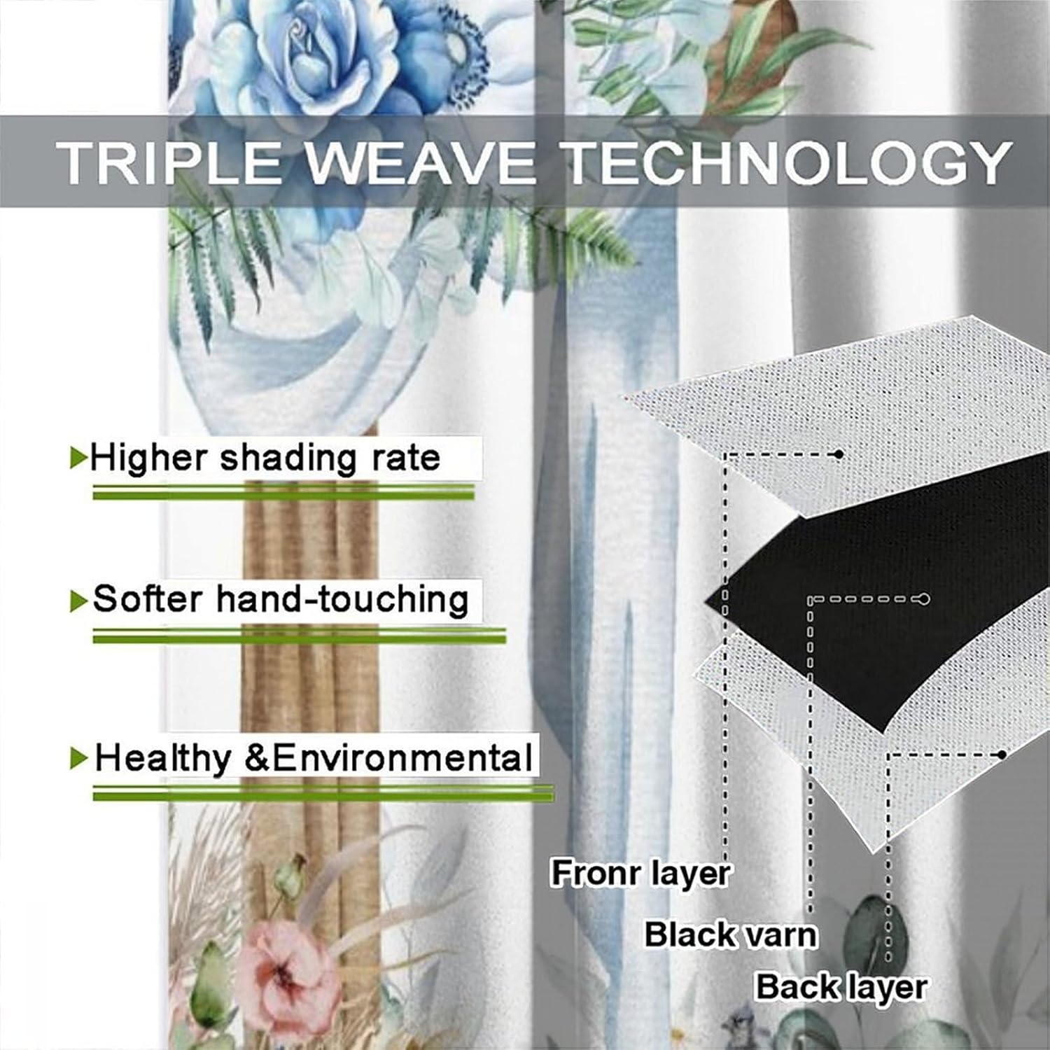 Modern Watercolor Floral Curtains,Spring Nature Flower Botanical Yellow Butterfly Vintage Cross Pattern Blackout Window Treatments,for Living Room Bedroom Kitchen Cafe Farmhouse 42" W X 54" L