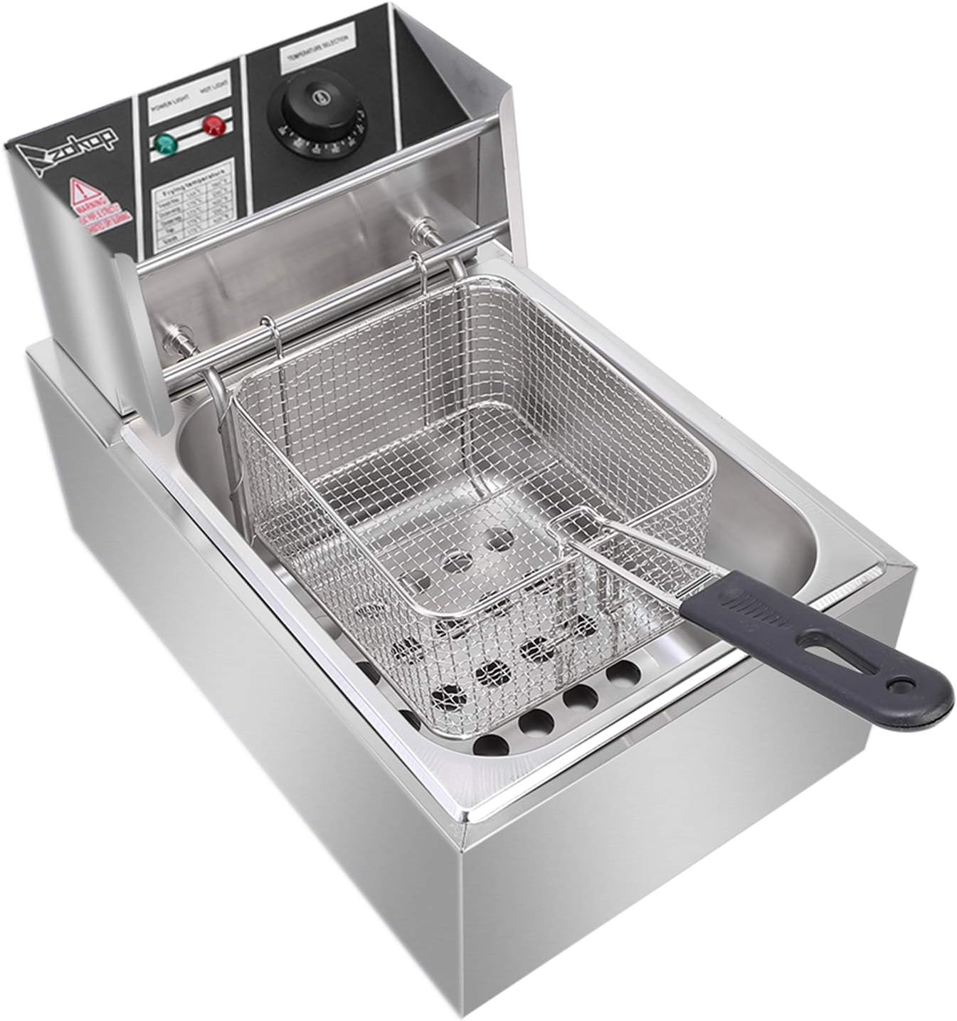 Commercial Electric Deep Fryer, Countertop Stainless Steel Deep Fryer French Fries for Restaurant Home Kitchen (Single Tank, 6.3QT/6L)