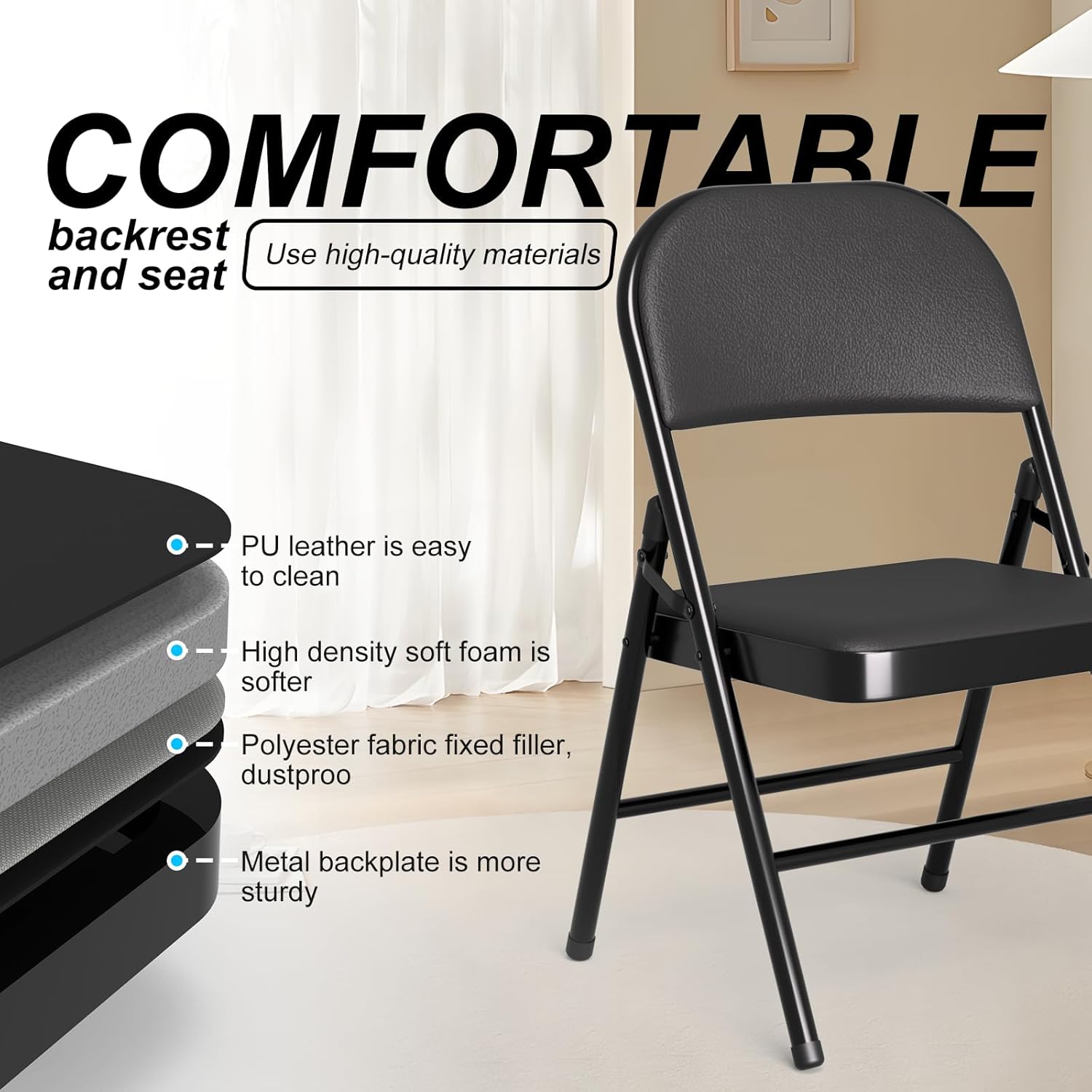 Set of 10 Folding Chairs with Cushion, No Assembly Wedding Chair, 280 LBS Capacity, Padded Folding Chairs 10 Pack for Banquet, Party, Picnic, Outdoor & Indoor Events, Black