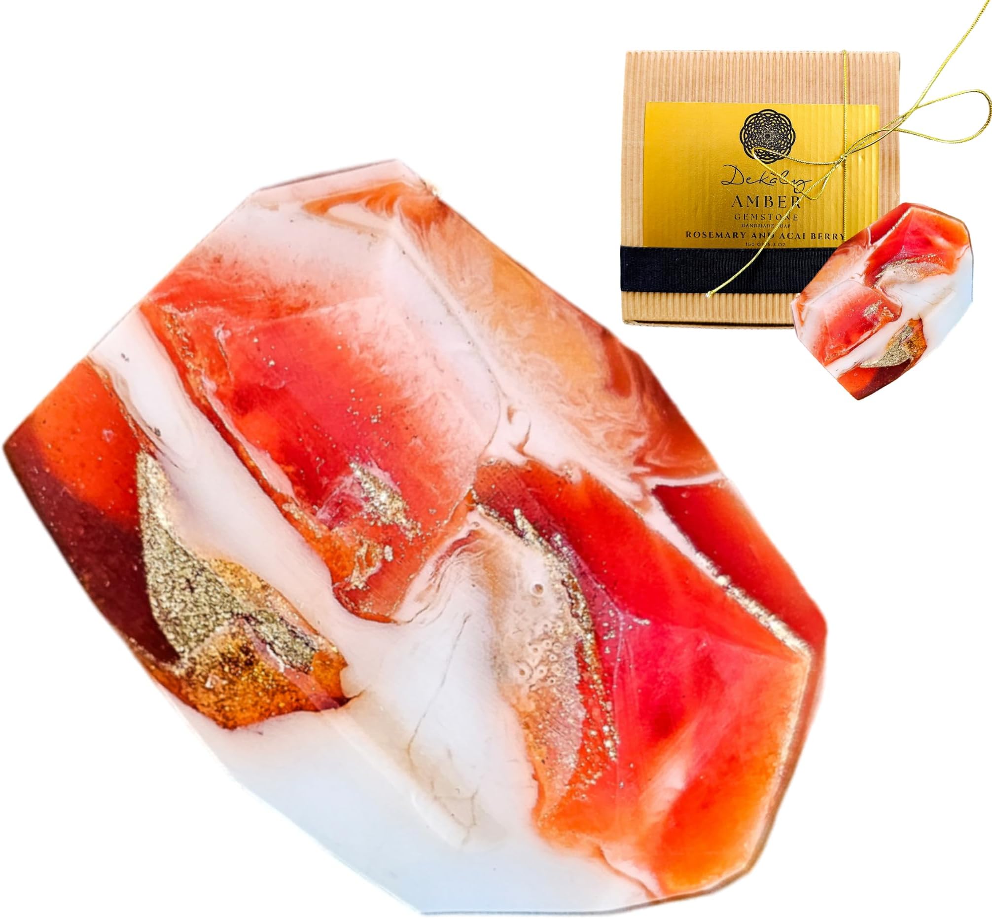 Handmade Unique Gemstone Soap, Rock Amber Stone Soap, Artisan Bar Soap With Goat Milk and Shea Butter, Packed Gift Box, 140 gr /5 oz, 1 bar