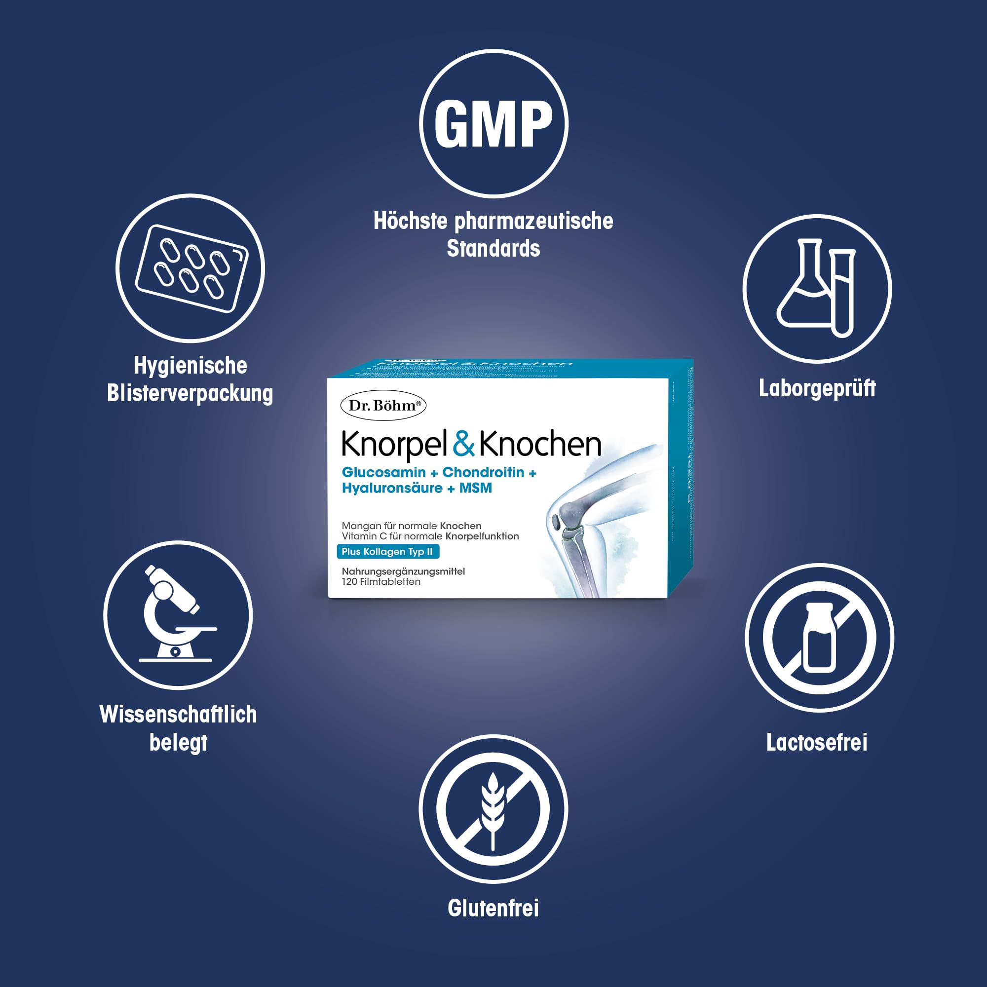 Dr. Böhm Knorpel & Knochen: Zur Unterstützung für Knorpel und Knochen, Nährstoff-Kombination mit Vitamin C und D, 120 Filmtabletten