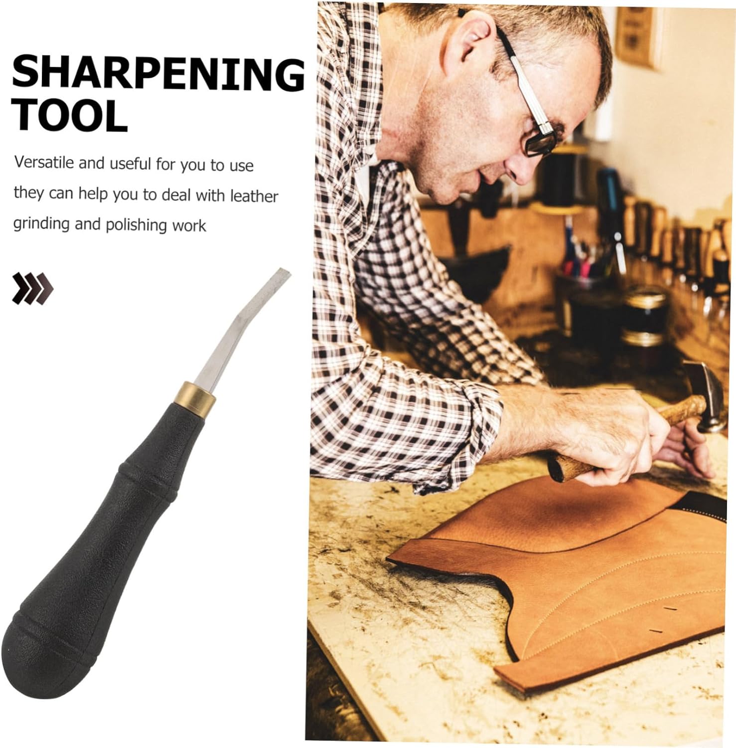 TEHAUX 4pcs Stainless Steel Flat Hand File for Leather Repairing Polishing Tool Ergonomic Handle for Sanding and Finishing Leather Projects