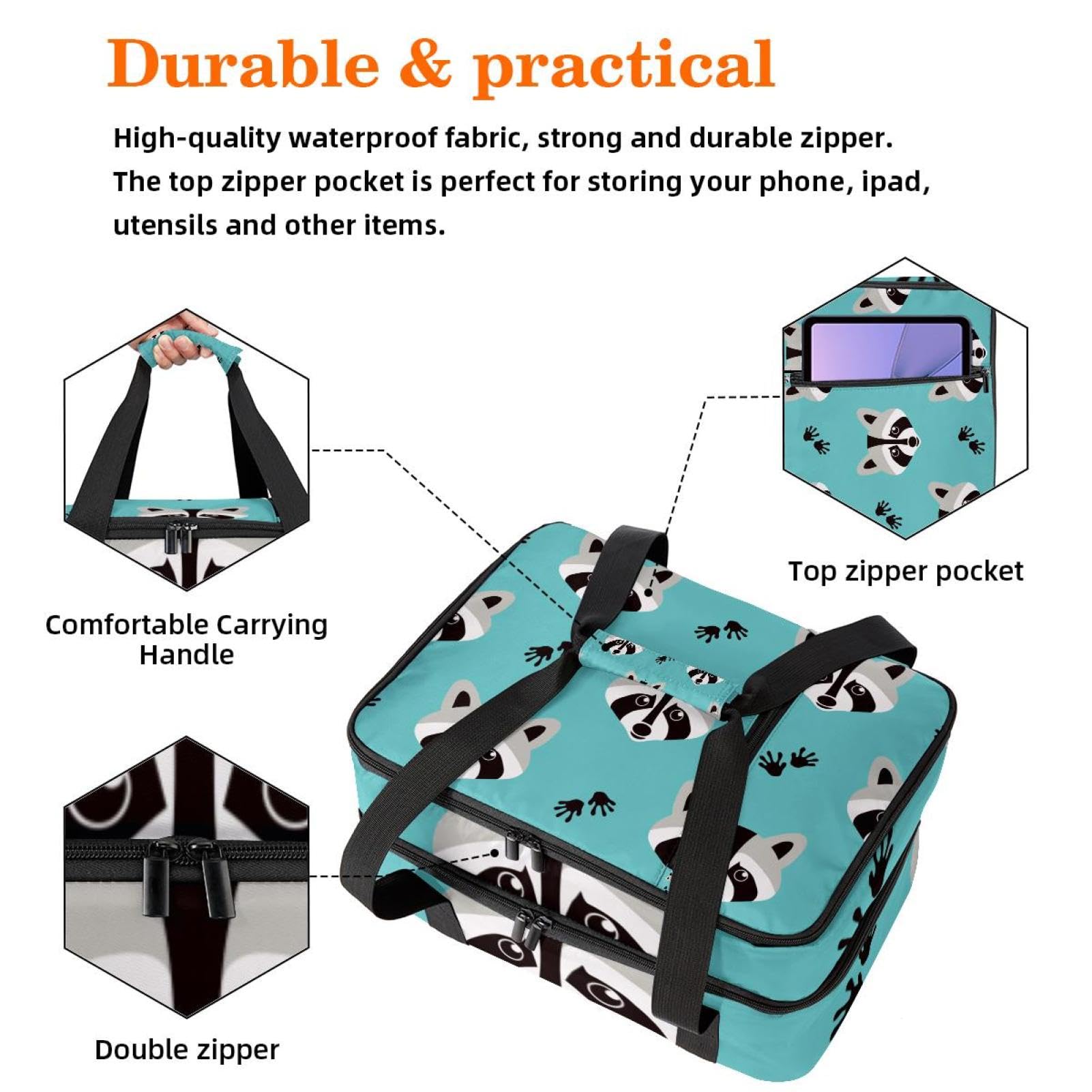 Grand sac à déjeuner isotherme pour homme et femme, double couche, étanche, étanche, réutilisable, sac fourre-tout pour le travail, l'école, le pique-nique, la plage, le camping, les voyages, motif de