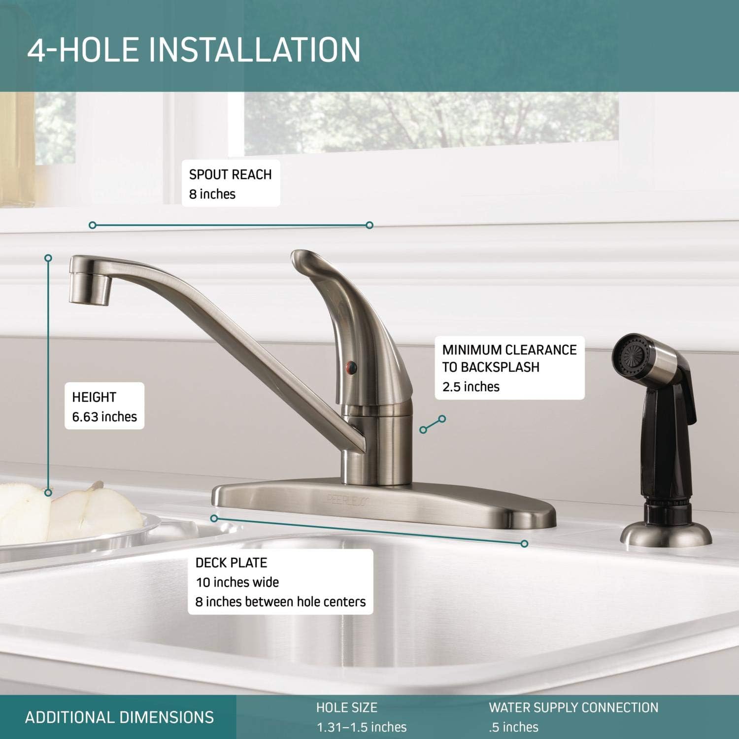Peerless Single-Handle Kitchen Sink Faucet with Side Sprayer, Stainless P115LF-SS
