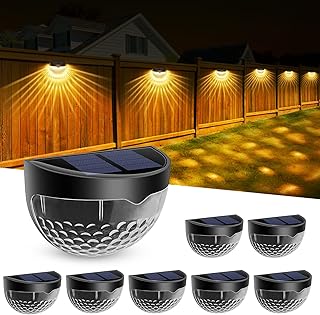 Solar Deck Lights Outdoor, FLITI 8 Pack Solar Fence Lights, Warm White Solar Step Garden Lights, Waterproof Fence Solar Lights, Solar Powered LED Wall Lights for Fence Deck Stair Yard Garden Decor