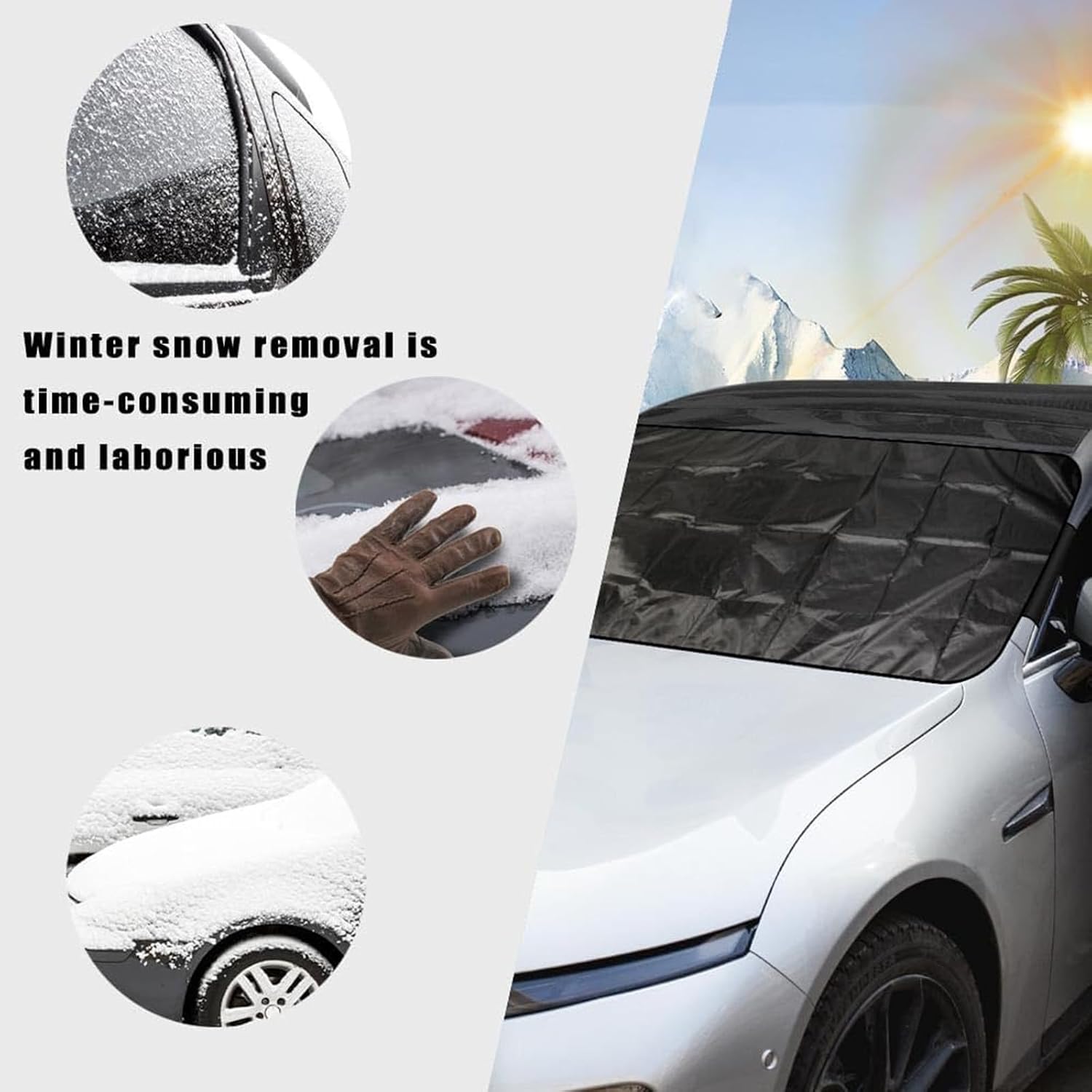 Windshield Protector All Seasons Sunshade Ice CoverWindshield Snow Cover & Sunshade,Winter Car Cover for Ice and Snow for Sedan SUV Trucks （Comes with a car cleaning towel） （2-piece set， 59“ x 27.5”)