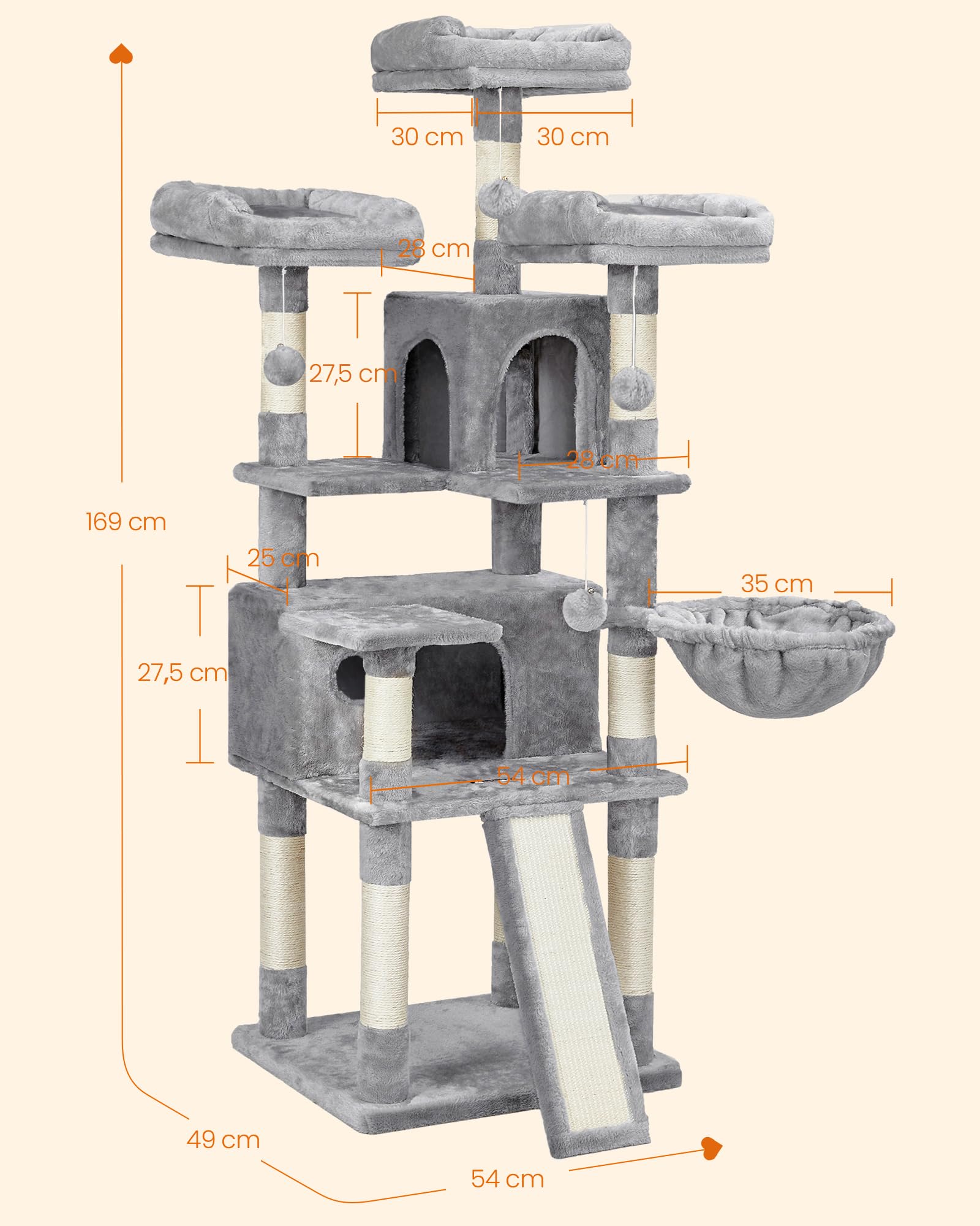Feandrea Árbol para Gatos, XXL,169 cm, Gris Claro PCT019W01