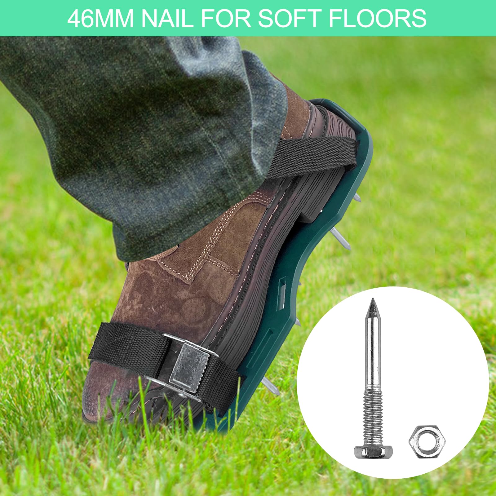 Relota Aerateur de Pelouse Chaussure à Gazon, Chaussures Aérateurs de Pelouse Couche, Semelles de Ventilation pour Gazon avec 4 Sangle à Boucle en Métal, pour Amélioration de la Qualité du Sol
