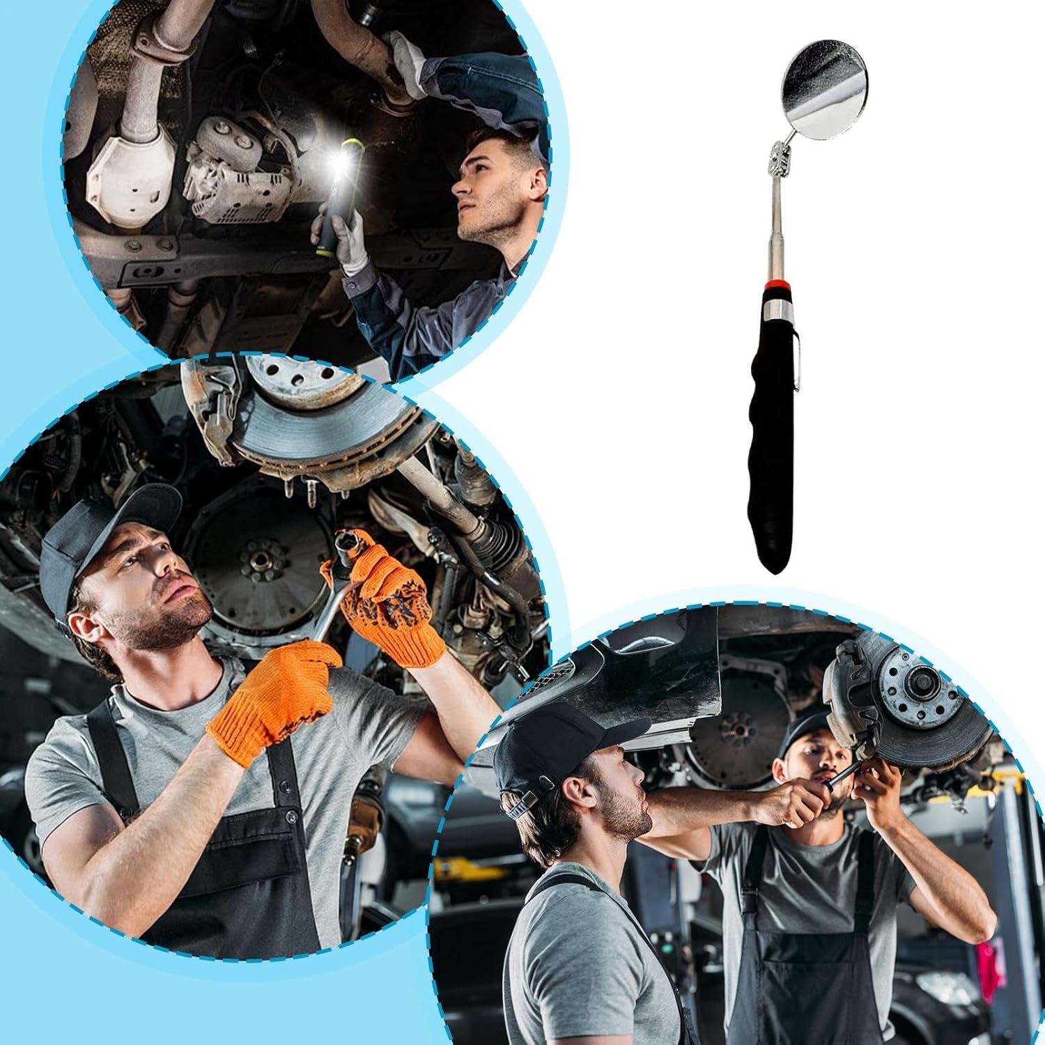 Inspection Mirror for Car, LED Lighted Automotive Inspection Tool with Swivel Head, Car Telescopic Mirror, for SUVs Sedans Trucks RVs Minivans Pickups Home Apartment Maintenance