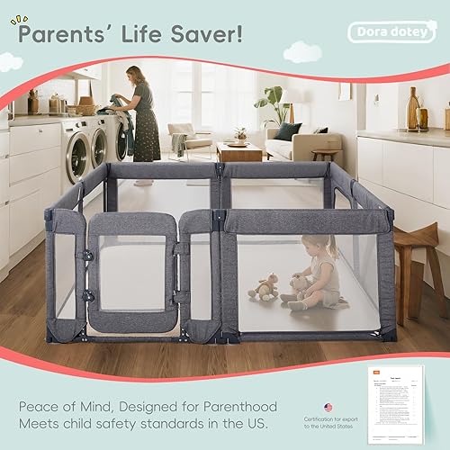 Miniatura 5 de Corralito para bebés con puerta, corralito plegable para bebés y niños pequeños, corralito ajustable para bebés, patio de juegos grande, negro