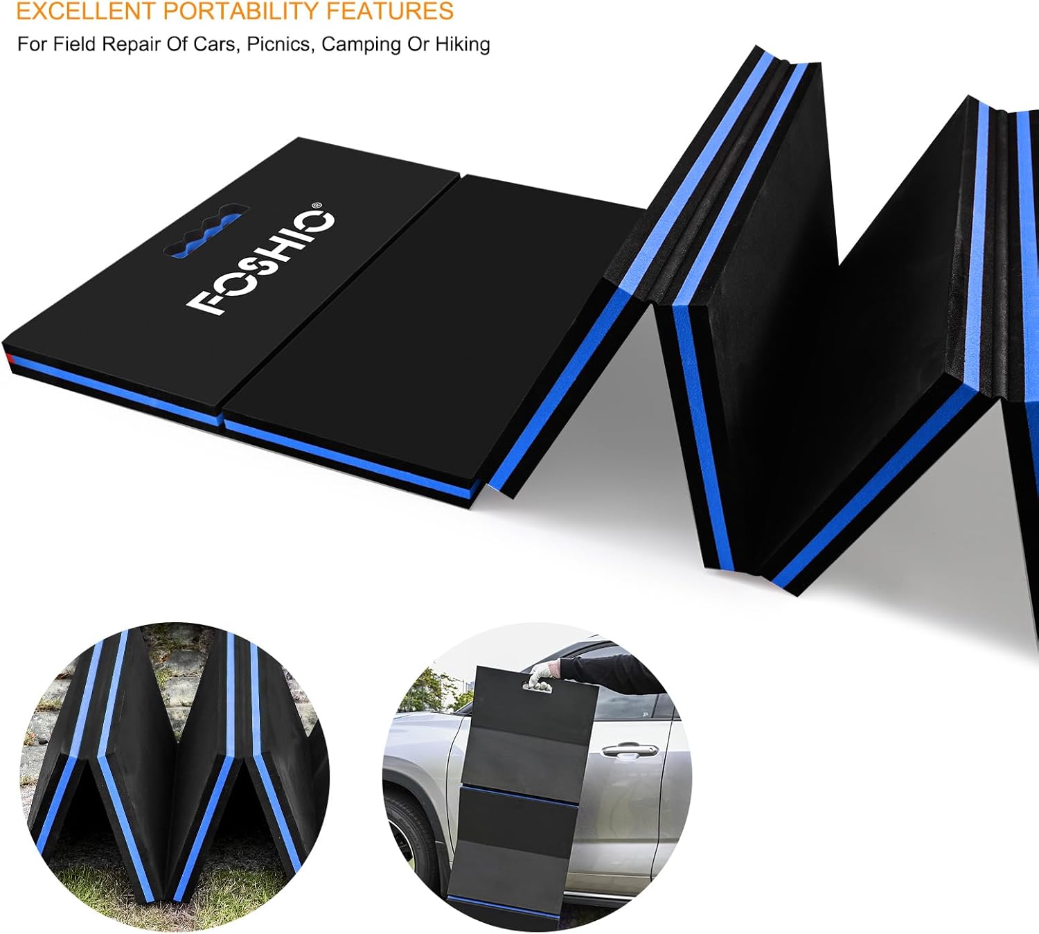 FOSHIO Foldable EVA Mat with Carrying Handles - Thick Kneeling Mat for Mechanics, Garage, Picnicking, Gardening, Camping, Home Gym