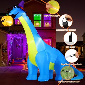 COMIN 10 FT Halloween Animated Inflatable Dinosaur Pumpkin with Shake Head