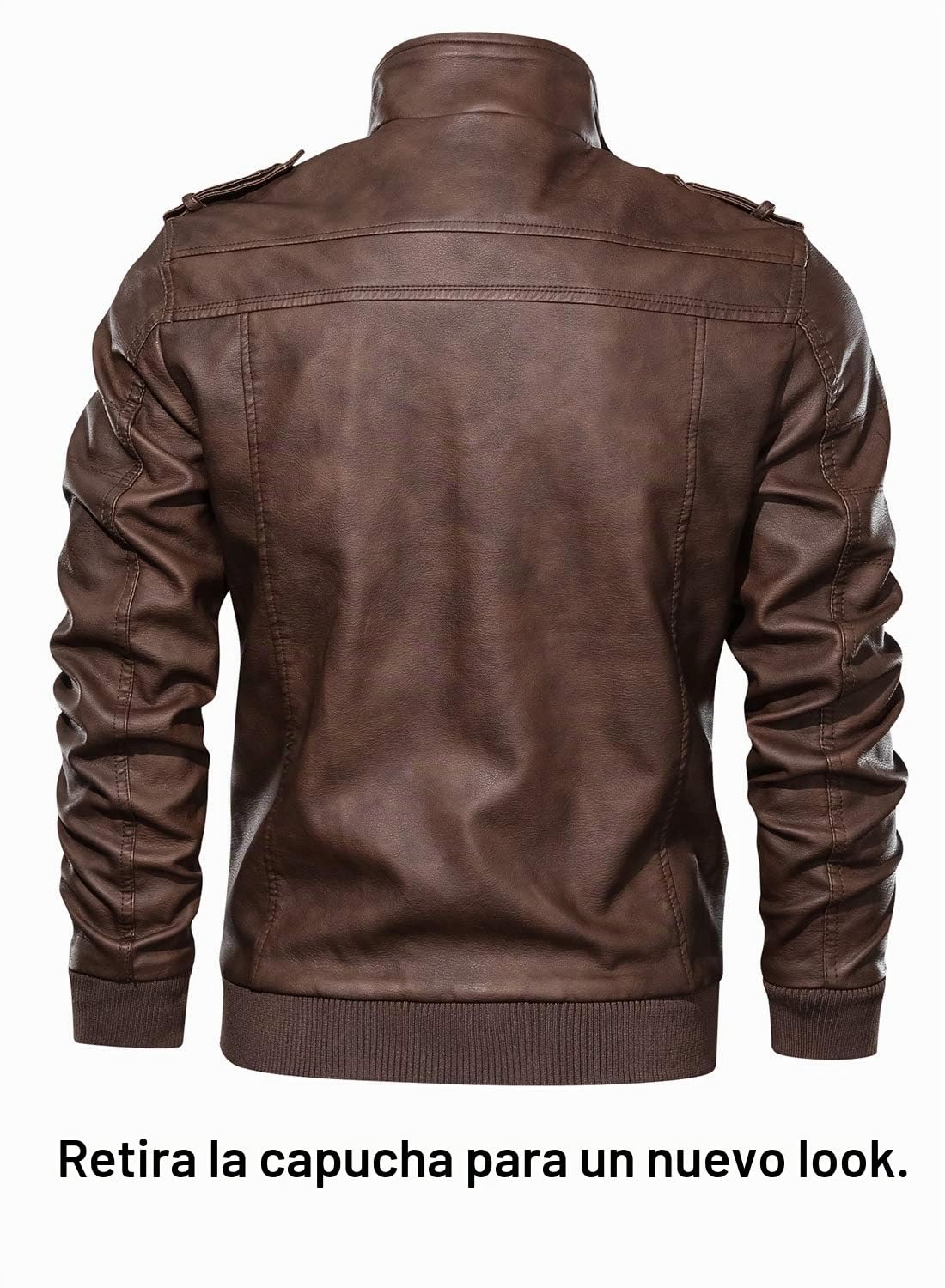 HOOD CREW Chaqueta de piel sintética para hombre con capucha desmontable