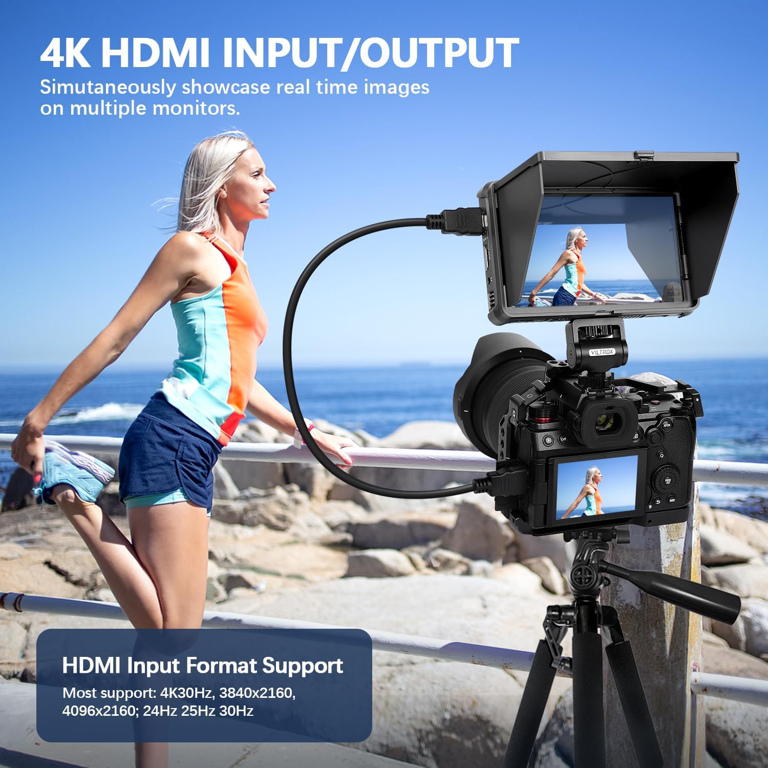 VILTROX DC-X2 6’’ Touchscreen Camera Monitor 4K HDMI, Ultra Bright 2000nits Camera Field Monitor with Battery and Sunshade Hood, 3D LUT, Focus Peaking, Vector Scope, Full HD 1920x1080